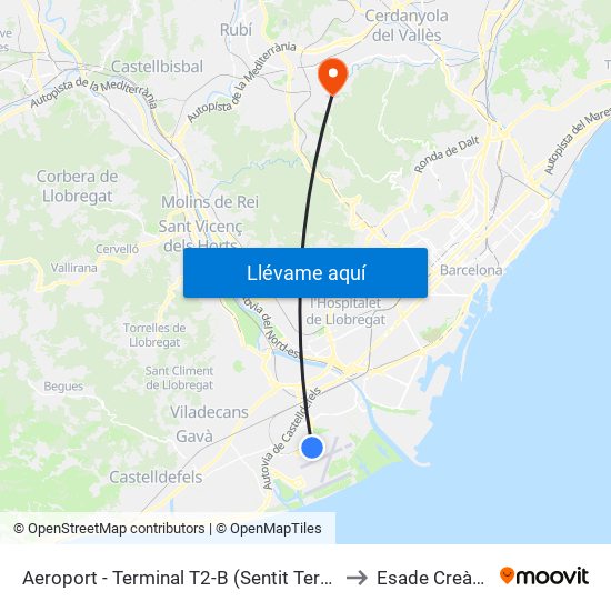 Aeroport - Terminal T2-B (Sentit Terminal T1) to Esade Creàpolis map