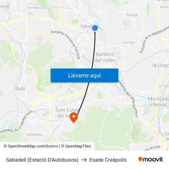 Sabadell (Estació D'Autobusos) to Esade Creàpolis map