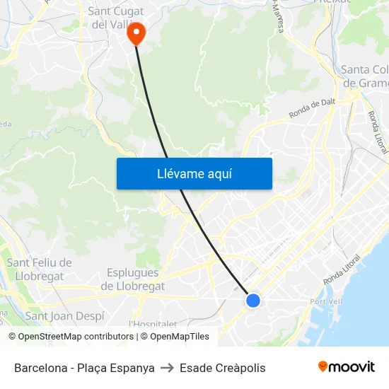 Barcelona - Plaça Espanya to Esade Creàpolis map