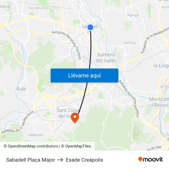 Sabadell Plaça Major to Esade Creàpolis map