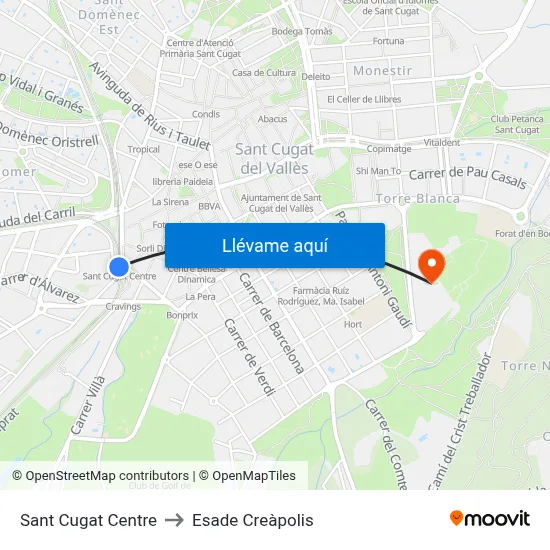 Sant Cugat Centre to Esade Creàpolis map