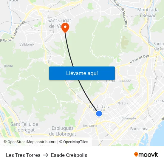 Les Tres Torres to Esade Creàpolis map