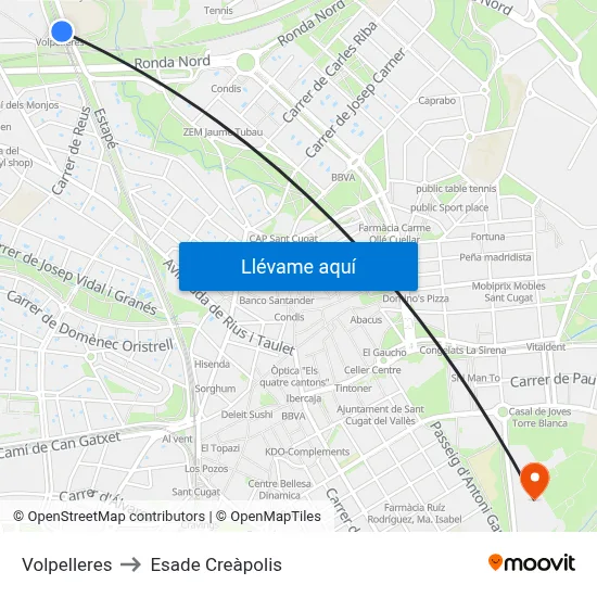 Volpelleres to Esade Creàpolis map