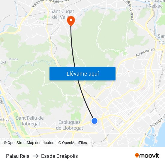 Palau Reial to Esade Creàpolis map