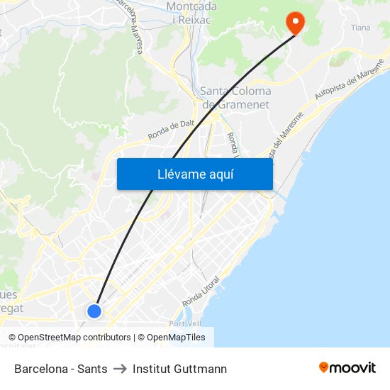 Barcelona - Sants to Institut Guttmann map