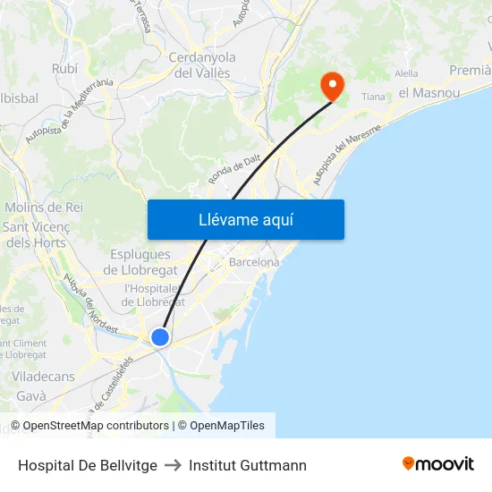 Hospital De Bellvitge to Institut Guttmann map