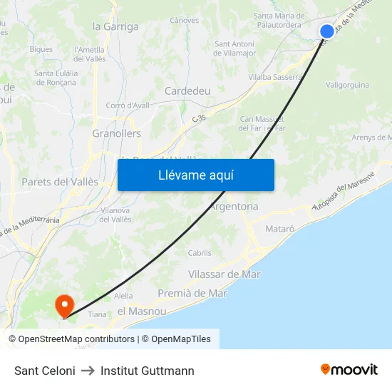 Sant Celoni to Institut Guttmann map
