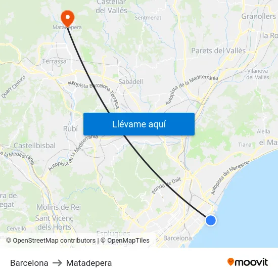 Barcelona to Matadepera map