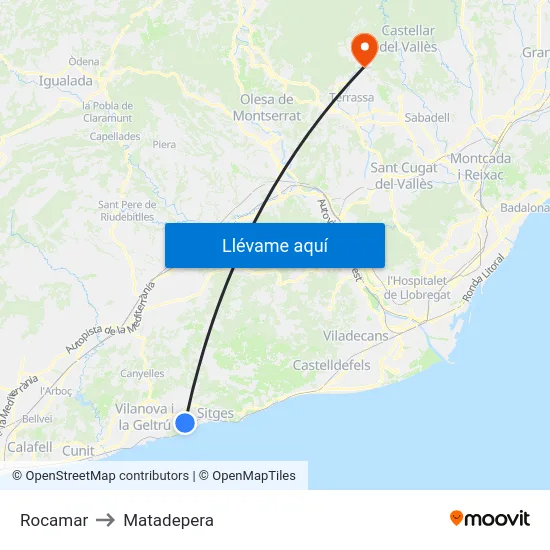 Rocamar to Matadepera map