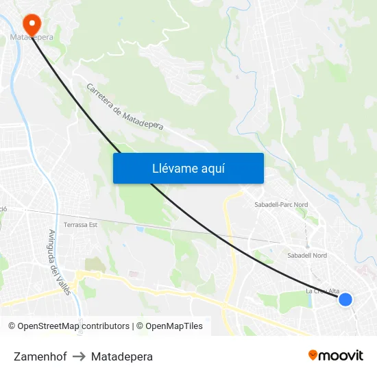 Zamenhof to Matadepera map