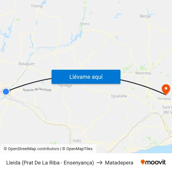 Lleida (Prat De La Riba - Ensenyança) to Matadepera map
