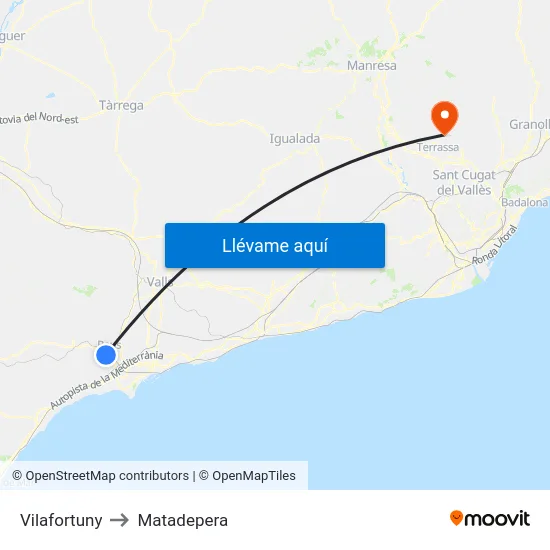 Vilafortuny to Matadepera map