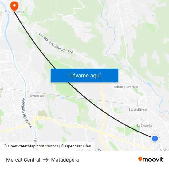 Mercat Central to Matadepera map