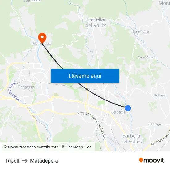 Ripoll to Matadepera map