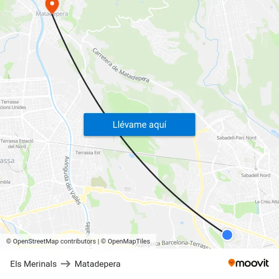 Els Merinals to Matadepera map