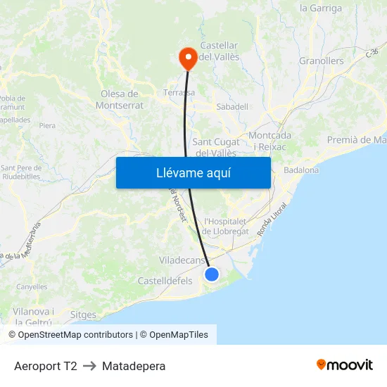 Aeroport T2 to Matadepera map