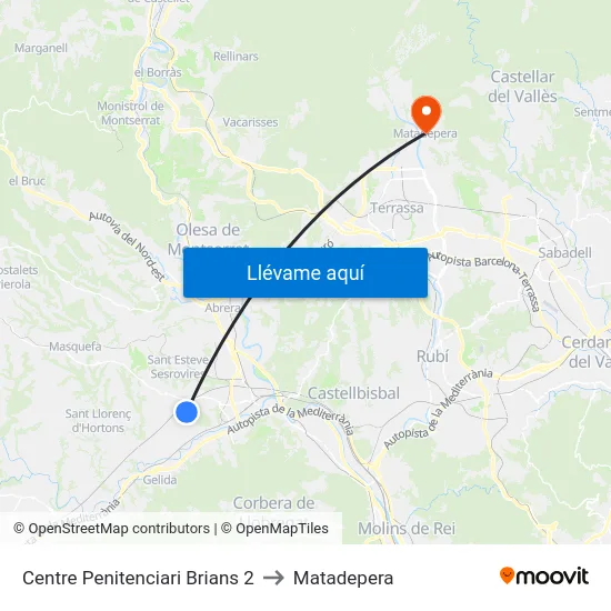 Centre Penitenciari Brians 2 to Matadepera map