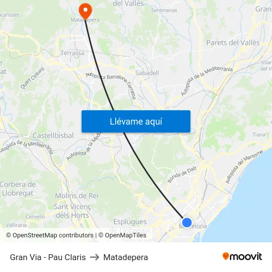 Gran Via - Pau Claris to Matadepera map