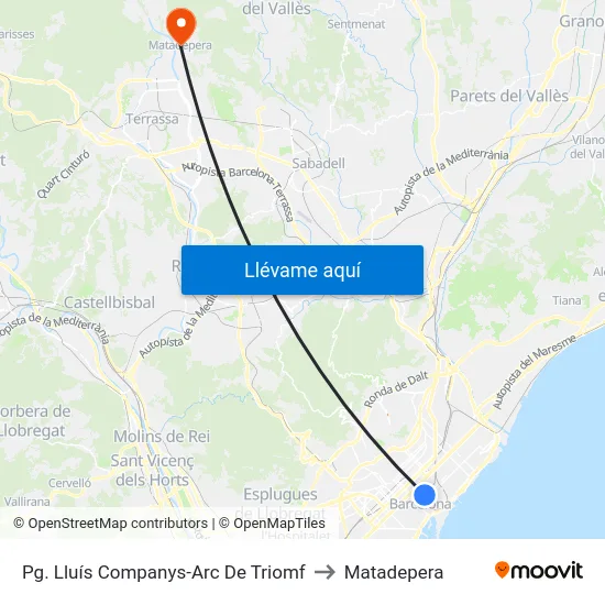 Pg. Lluís Companys-Arc De Triomf to Matadepera map