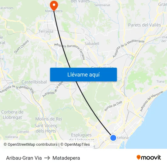 Aribau-Gran Via to Matadepera map
