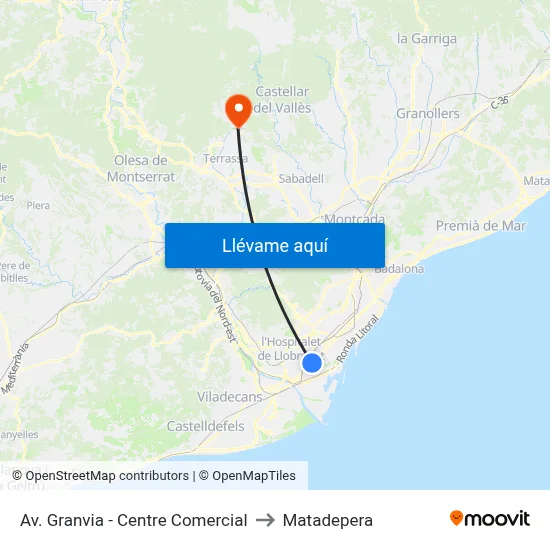 Av. Granvia - Centre Comercial to Matadepera map