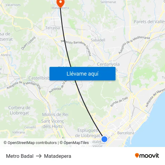 Metro Badal to Matadepera map