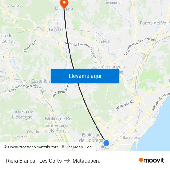 Riera Blanca - Les Corts to Matadepera map