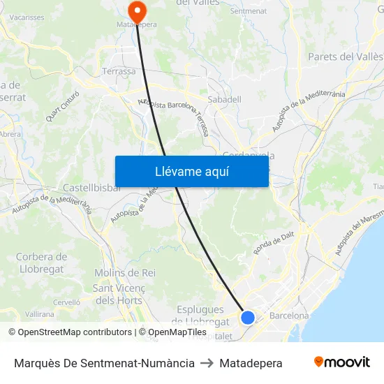 Marquès De Sentmenat-Numància to Matadepera map
