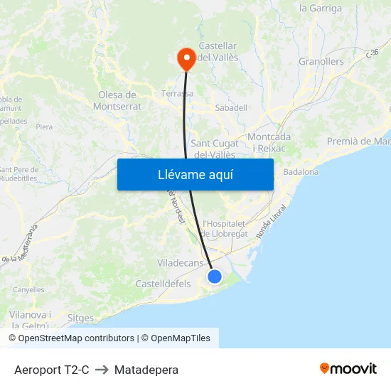 Aeroport T2-C to Matadepera map
