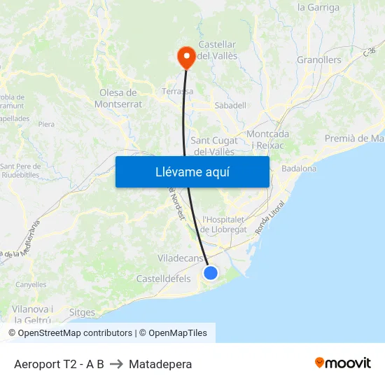 Aeroport T2 - A B to Matadepera map