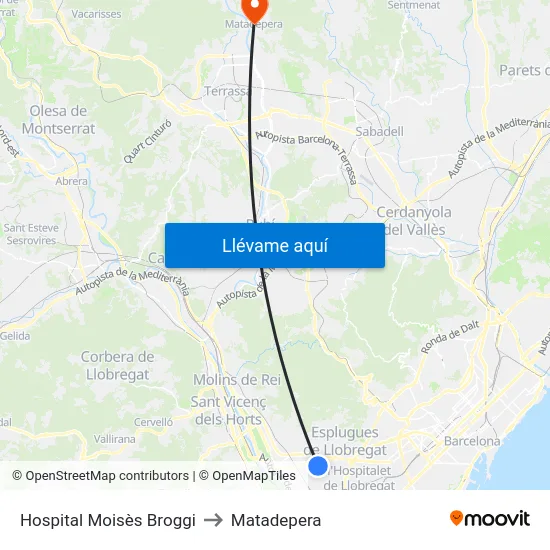 Hospital Moisès Broggi to Matadepera map
