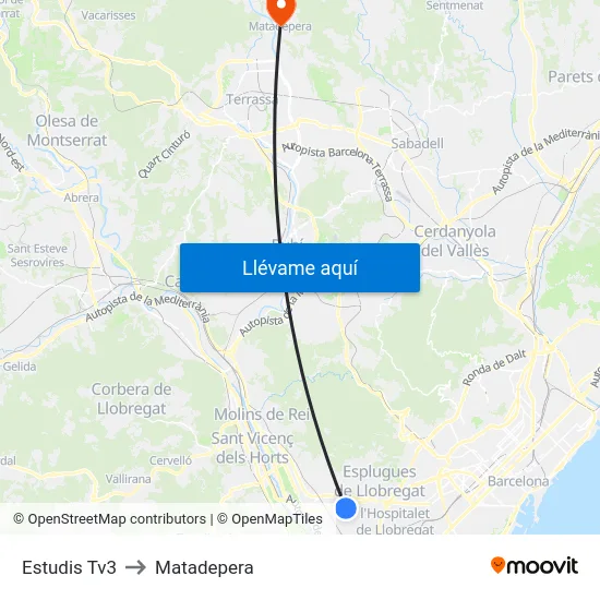 Estudis Tv3 to Matadepera map