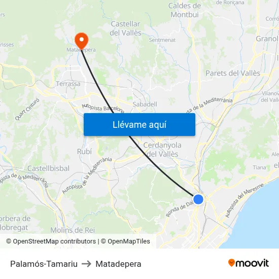 Palamós-Tamariu to Matadepera map