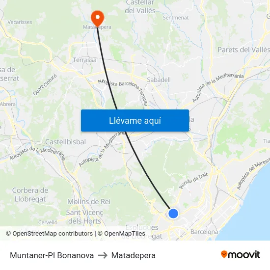 Muntaner-Pl Bonanova to Matadepera map