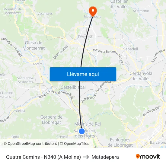 Quatre Camins - N340 (A Molins) to Matadepera map