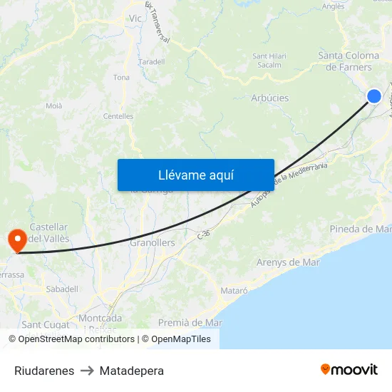 Riudarenes to Matadepera map
