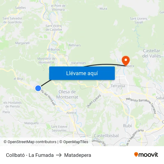 Collbató - La Fumada to Matadepera map