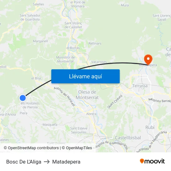 Bosc De L'Aliga to Matadepera map