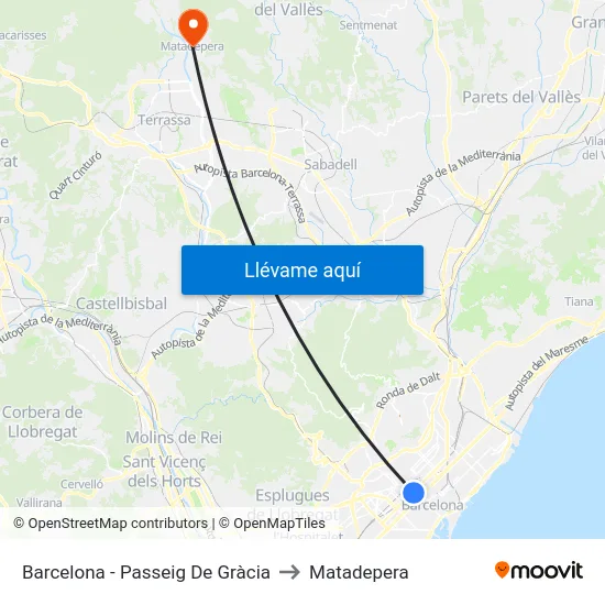 Barcelona - Passeig De Gràcia to Matadepera map