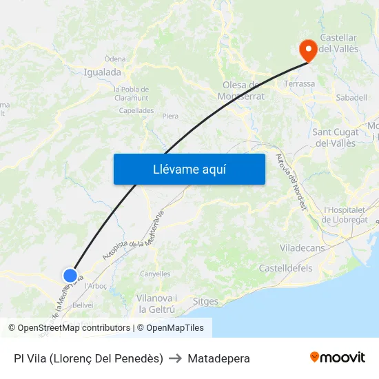 Pl Vila (Llorenç Del Penedès) to Matadepera map