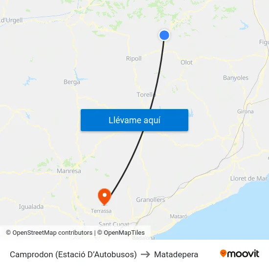 Camprodon  (Estació D’Autobusos) to Matadepera map