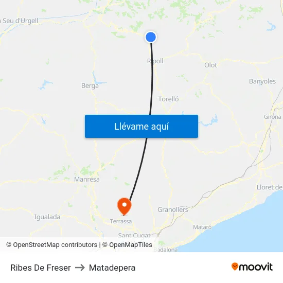 Ribes De Freser to Matadepera map