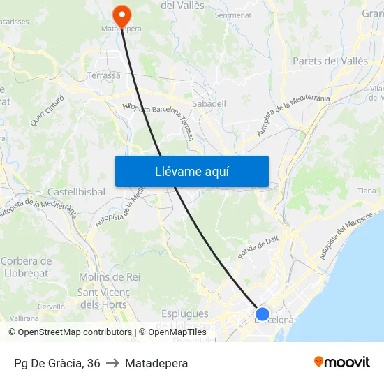 Pg De Gràcia, 36 to Matadepera map