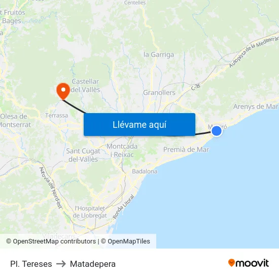 Pl. Tereses to Matadepera map