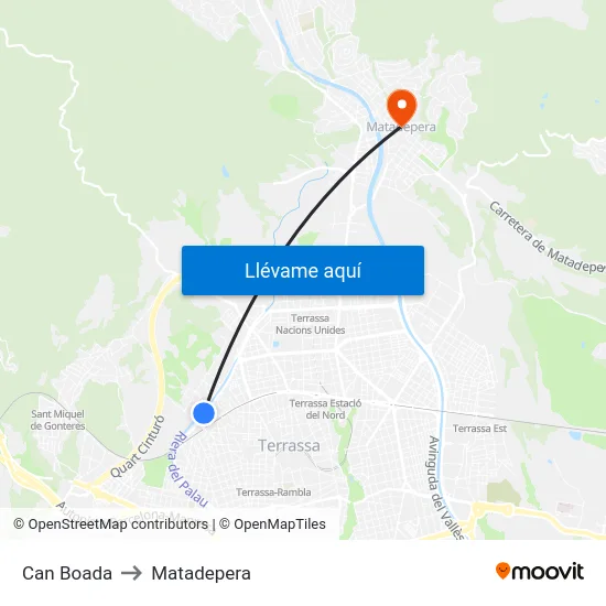 Can Boada to Matadepera map