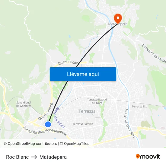 Roc Blanc to Matadepera map