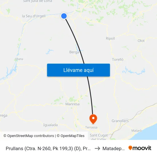 Prullans (Ctra. N-260, Pk 199,3) (D), Prullans to Matadepera map