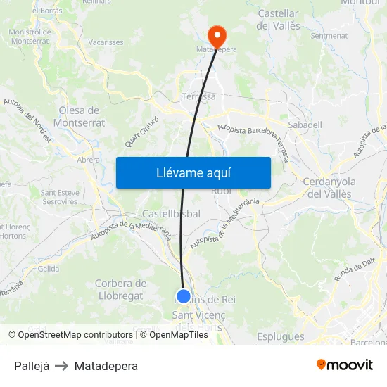 Pallejà to Matadepera map