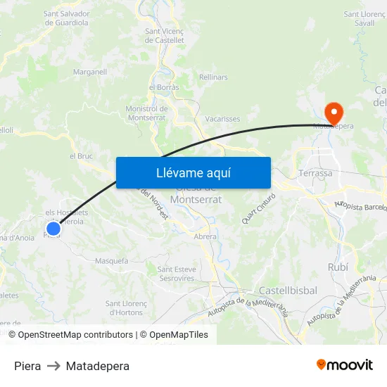 Piera to Matadepera map