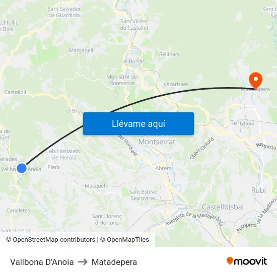 Vallbona D'Anoia to Matadepera map